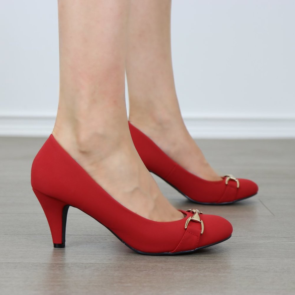 Red Vintage Style Round Toe Comfort Pumps - Picture 4 of 7